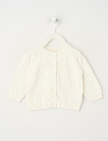 Little Bundle Crew Neck Knit Cardigan, White product photo