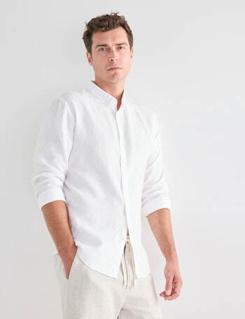 Gasoline Linen Long Sleeve Shirt, White product photo