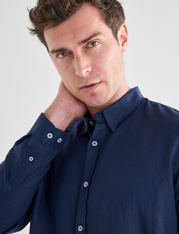 Gasoline Linen Long Sleeve Shirt, Slate product photo