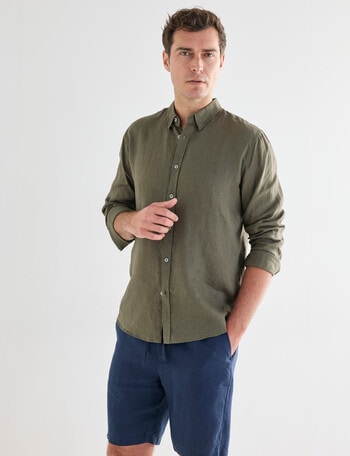 Gasoline Linen Long Sleeve Shirt, Khaki product photo