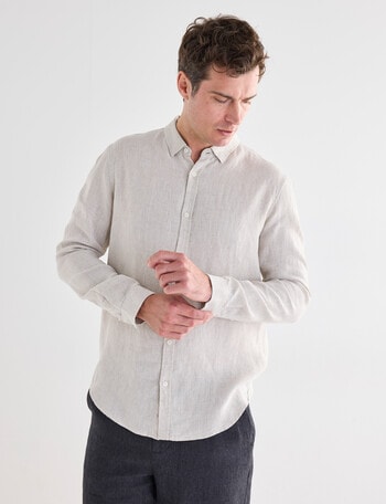 Gasoline Linen Long Sleeve Shirt, Natural product photo
