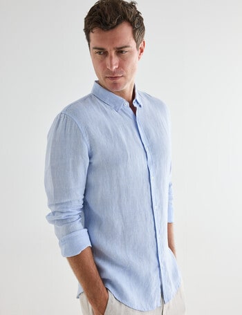Gasoline Linen Long Sleeve Shirt, Light Blue product photo