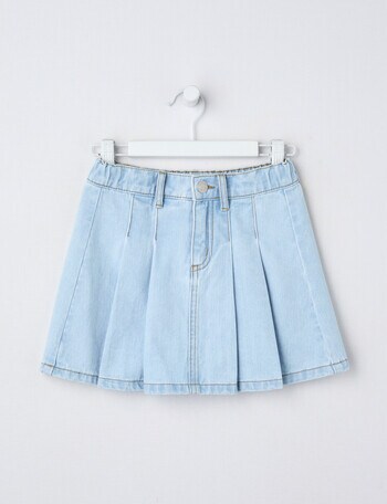 Mac & Ellie Pleated Denim Skirt, Light Blue product photo