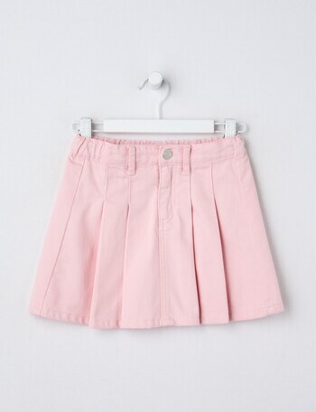 Mac & Ellie Pleated Denim Skirt, Pink Sorbet product photo