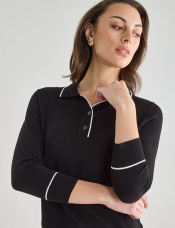 Oliver Black Knitted Polo Shirt, Black product photo
