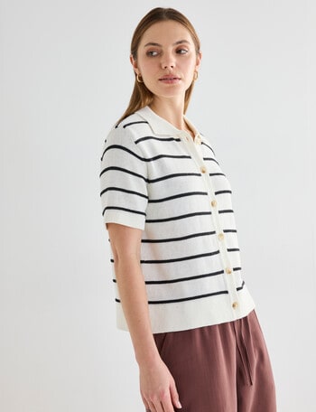 Mineral Flora Stripe Knitwear Short Sleeve Shirt, Black product photo
