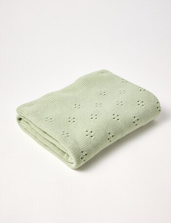 Little Bundle Cotton Pointelle Bassinet Blanket, Sage product photo