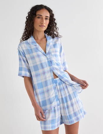 Zest Sleep Classic Check PJ Short Set, Blue, 8-18 product photo