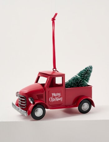 Christmas Shop Ornament, Red Metal Truck product photo