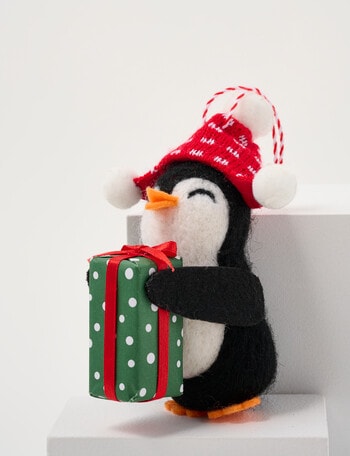 Christmas Shop Felt Ornament, Penguin with Present product photo
