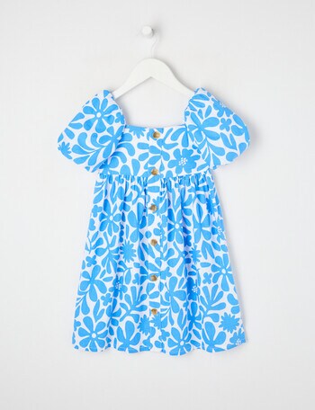 Mac & Ellie Abstract Floral Button Front Linen Blend Dress, Cobalt product photo