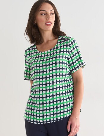 Oliver Black Check Short Sleeve Round Neck Top, Navy & Green product photo