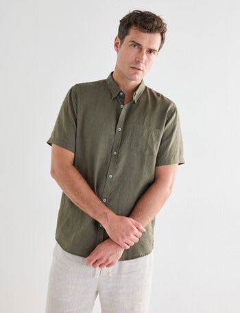 Gasoline Linen Short Sleeve Shirt, Khaki product photo