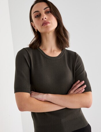 Oliver Black Short Sleeve Knit Jumper, Olive product photo