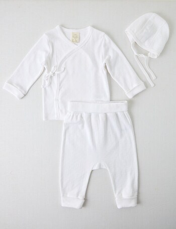 Little Bundle Pointelle Top, Pants & Hat Set, 3-Piece, Vanilla product photo