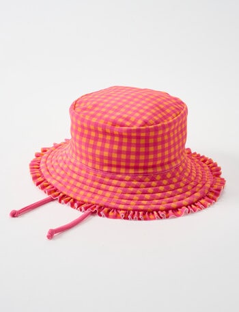 Teeny Weeny Check Reversible Swim Bucket Hat, Coral product photo