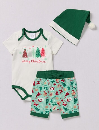 Teeny Weeny Christmas Novelty Baby's First Christmas, 3-Piece Set, White & Green product photo