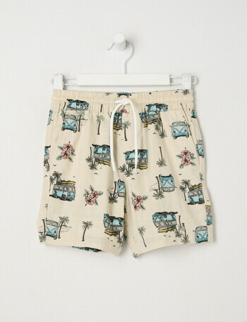 Mac & Ellie All Over Print Car Woven Shorts, Stone product photo