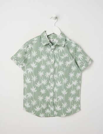 Mac & Ellie Palm All Over Print Short Sleeve Shirt, Khaki product photo