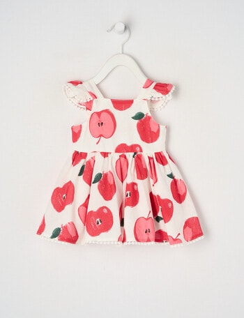 Teeny Weeny Linen-Blend Apple Dress, Red product photo