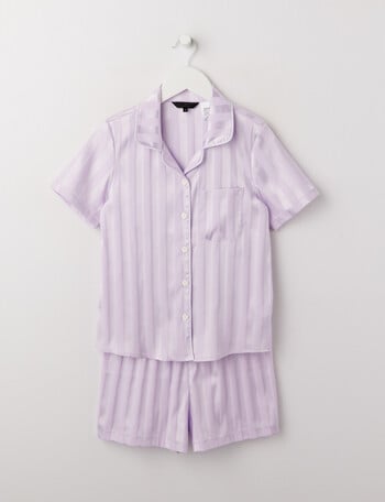 Sleep Squad Stripe Jacquard Satin Short Sleeve PJ Set, Lavender, 10-16 product photo
