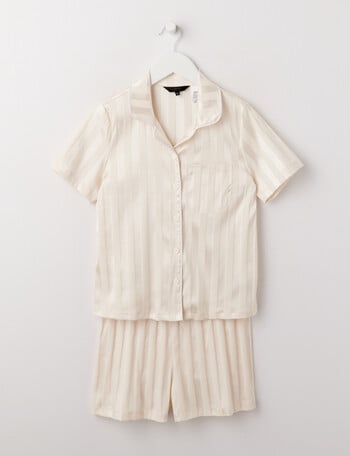 Sleep Squad Stripe Jacquard Satin Short Sleeve PJ Set, Stone, 10-16 product photo