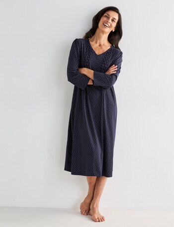 Ruby & Bloom Spot V-Neck Nightie, 10-26, Navy product photo