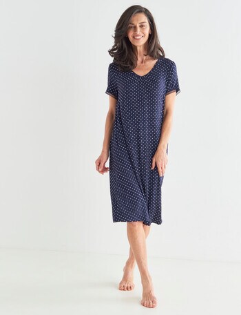 Ruby & Bloom Spot V-Neck Nightie, 10-26, Navy product photo