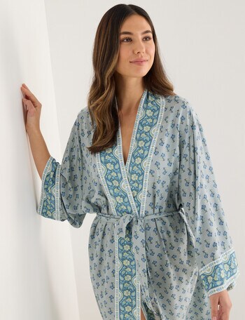 Whistle Sleep Contrast Trim Robe, 10-26, Soft Mint Print product photo