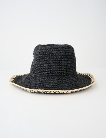 Zest Resort Raffia Bucket Hat, Black & Ecru product photo