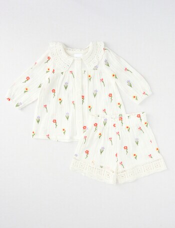 Teeny Weeny Cheese Cloth Flower Top & Shorts Set, 2-Piece, White product photo