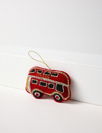 Christmas Shop Fabric Ornament, Beaded London Bus product photo