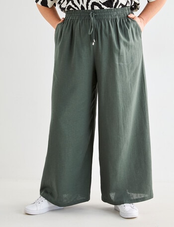 Studio Curve Linen Blend Palazzo Pant, Thyme product photo