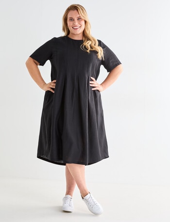 Studio Curve Linen Blend Panelled Dress, Black product photo