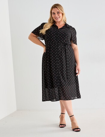 Studio Curve Diamond Short Sleeved Shirt Dress, Black product photo
