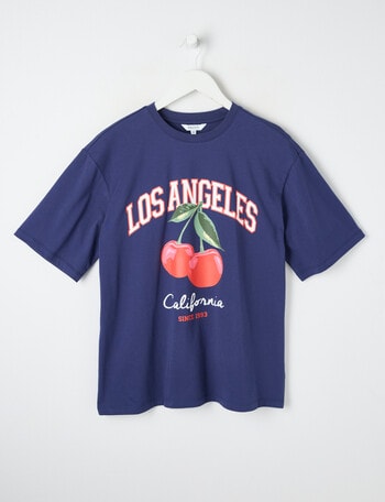 Switch Cherries LA Oversized Short Sleeve Tee, Navy product photo