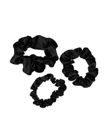 Mae Elastic Scrunchies, Black Satin , Set of 3 product photo