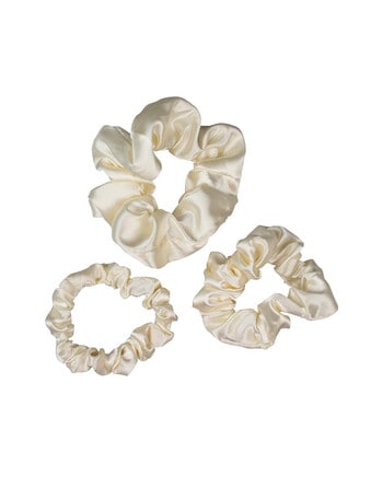 Mae Elastic Scrunchies, Cream Satin, Set of 3 product photo