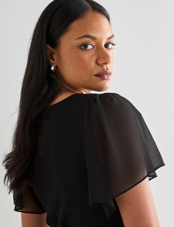 Whistle V-Neck Rib Flutter Sleeve Tee, Black product photo