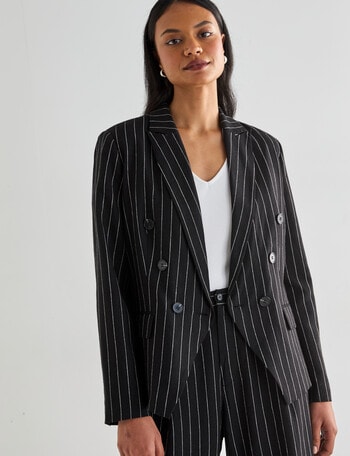 Whistle Pinstripe Doulble Breasted Fashion Blazer, Black & White product photo