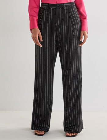 Whistle Pinstripe Straight Leg City Regular Length Pant, Black & White product photo
