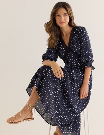 Whistle Polka Dot Half Sleeve Tea Dress, Navy product photo