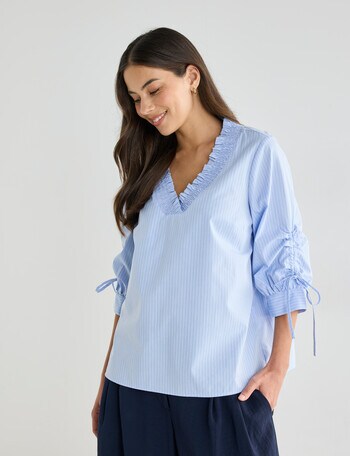 Whistle Stripe Drawstring Top, Blue product photo