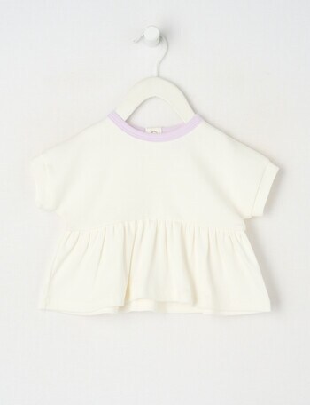 Teeny Weeny Play Time Peplim Hem Short-Sleeve Rib Tee, White product photo