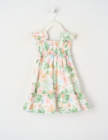 Teeny Weeny Hibiscus Woven Dress, White product photo