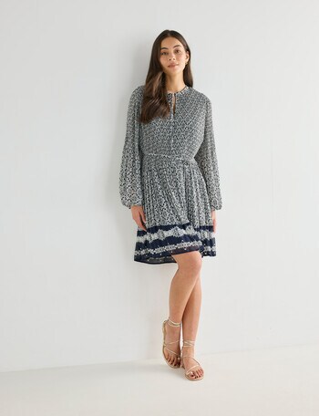 Whistle Mosaic Print Pleated Boho Dress, Blue product photo