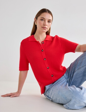 Mineral Mina Short Sleeve Knitwear Shirt, Red product photo