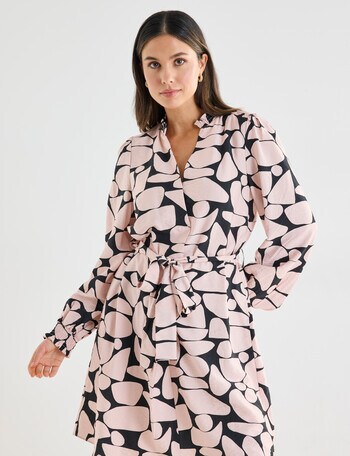 Whistle Tunic Dress with Belt, Black & Blush product photo