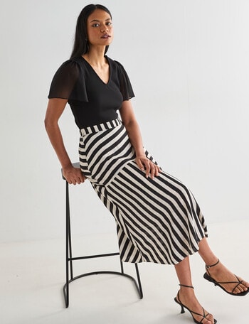Whistle Stripe A-Line Skirt, Black & White product photo