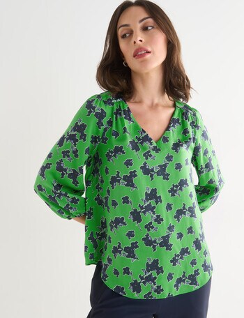 Oliver Black Printed V Neck Top, Emerald City product photo